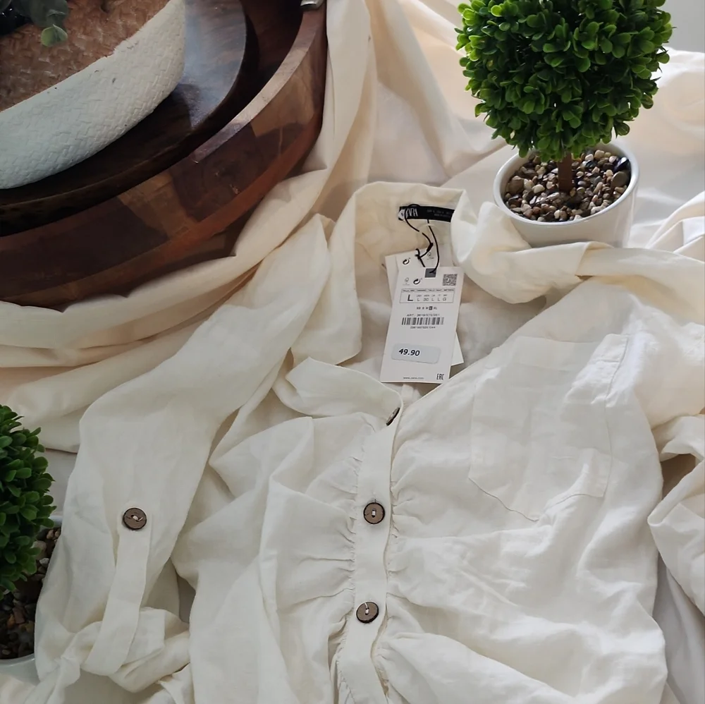 ZARA LINEN  BUTTON DOWN DRESS - Picture 3 of 8